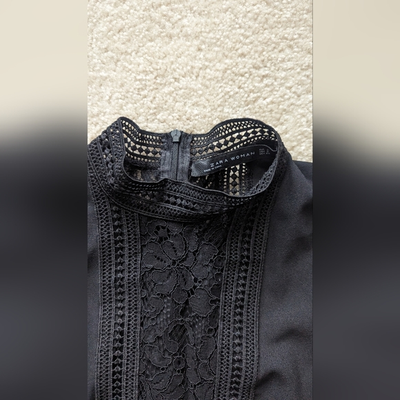 Zara High Neck Lace Peplum Black Shirt Size Small - Picture 2 of 3